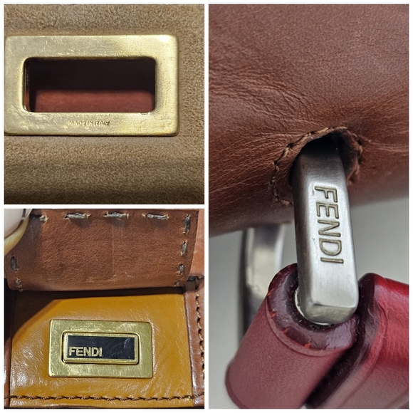 Fendi Silvana Bag Leather with Pequin Striped Canvas Brown - Picture 9 of 12